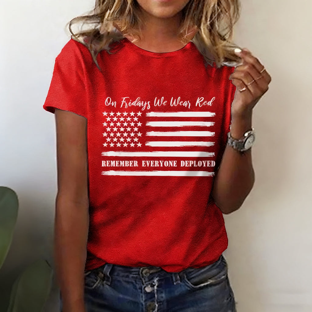 Women's "On Fridays We Wear Red, Remember Everyone Deployed" Print T-shirt