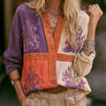Women's Retro Purple Floral Color-blocked Casual Long-sleeved Shirt