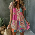 Women's Retro Hippie Patchwork Art Mini Dress