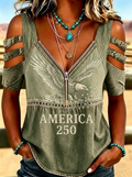 Women's Western Independence Day Eagle America 250 Printed T-shirt