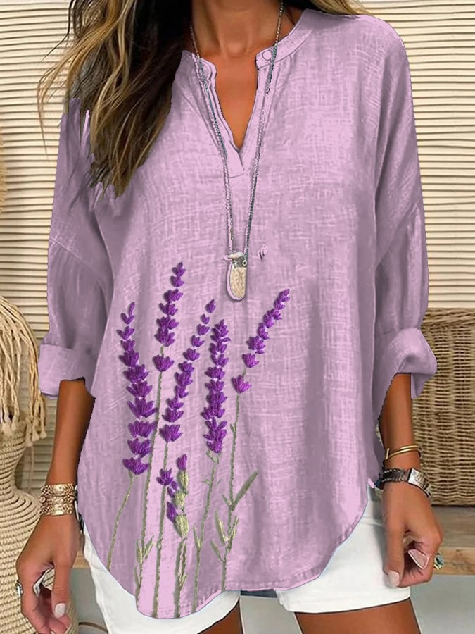 Women's Alzheimer's Floral Print Casual Long Sleeve V-Neck Shirt