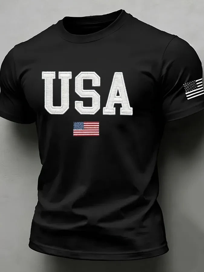 American Flag Independence Day Celebration Classic Pattern 100% Cotton T-Shirt