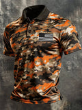 Men's Retro Patriotic Color-Block Short-Sleeve Polo Shirt