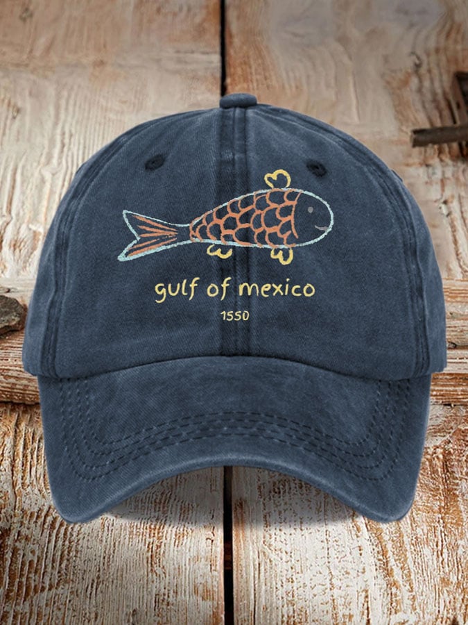 Retro Gulf Of Mexico 1550 Printed Baseball Cap