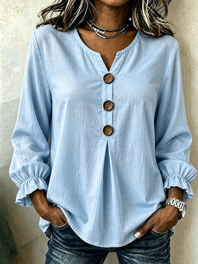 Women'S Casual Solid Color Cotton And Linen Shirt