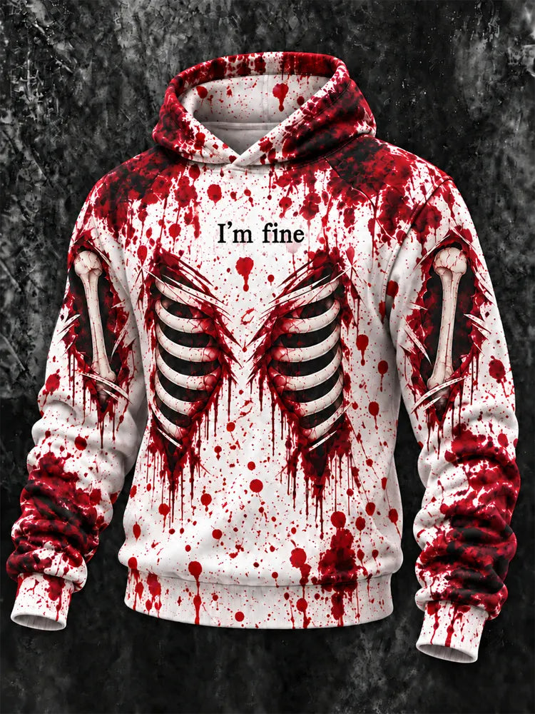 Men's Halloween Skeleton Bloodstain Pattern Hoodie