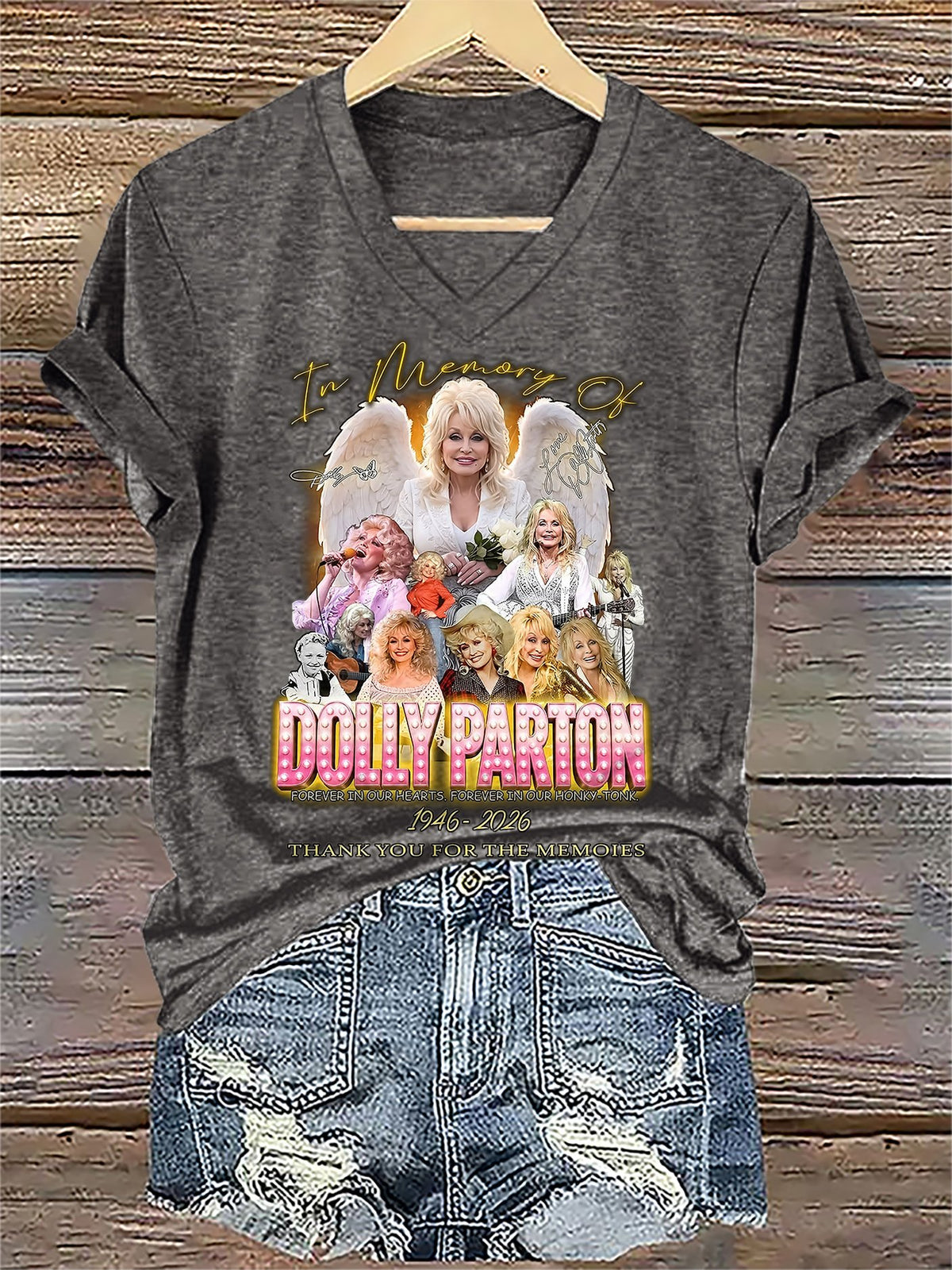 V-Neck Retro Queen Of Country Print T-Shirt