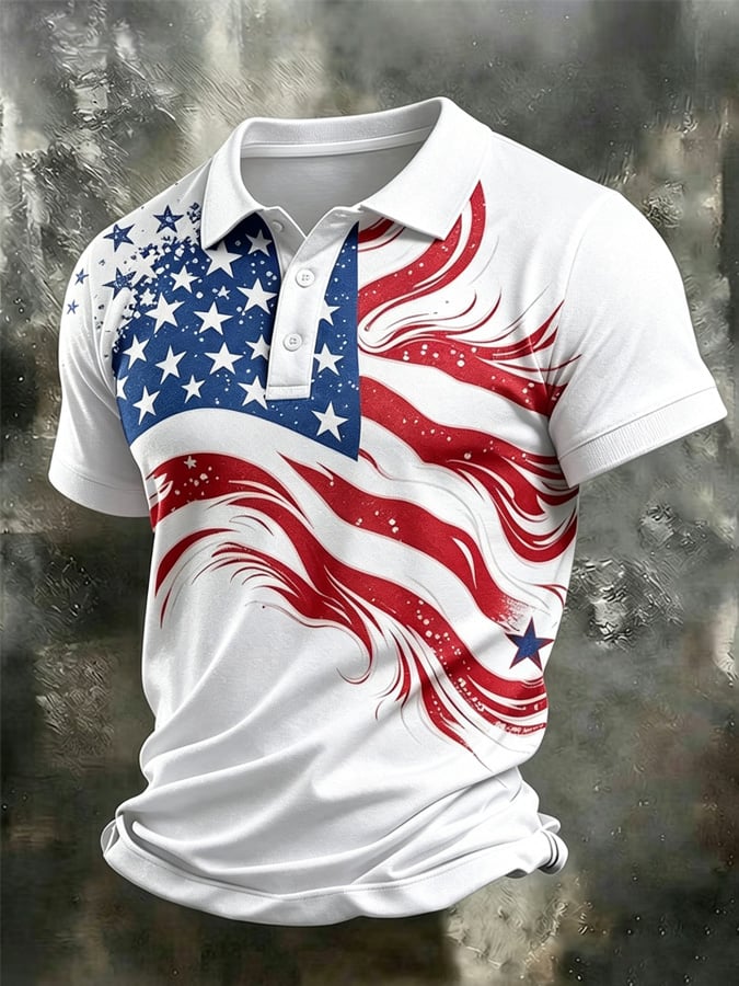 Men's Vintage Flag-Print Polo Shirt