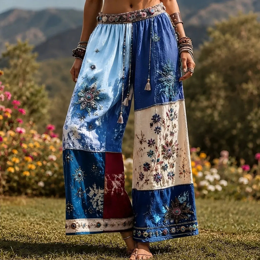Women's Boho Patchwork Mandala Print High-waist Wide-leg Pants