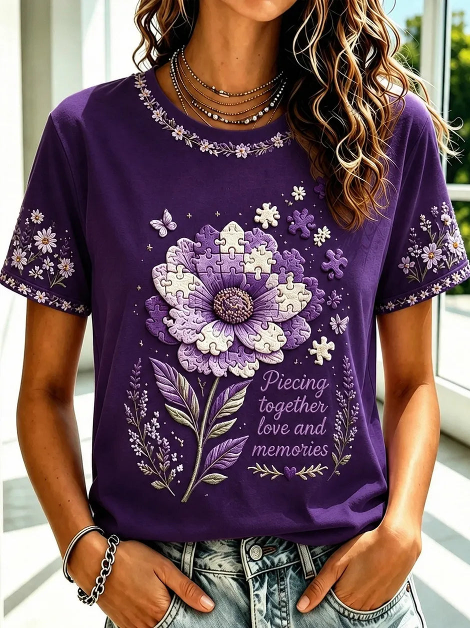 Women's Memory Care Art Pattern Alzheimer Awareness T-shirt