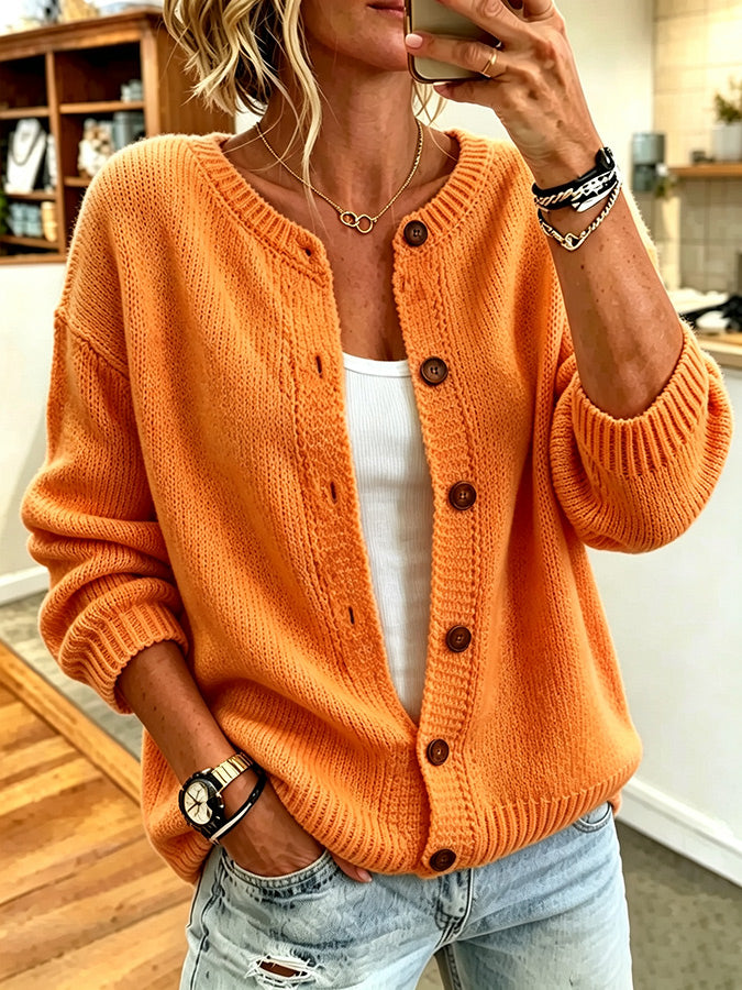 Ladies' Casual Solid Color Knitted Cardigan Top