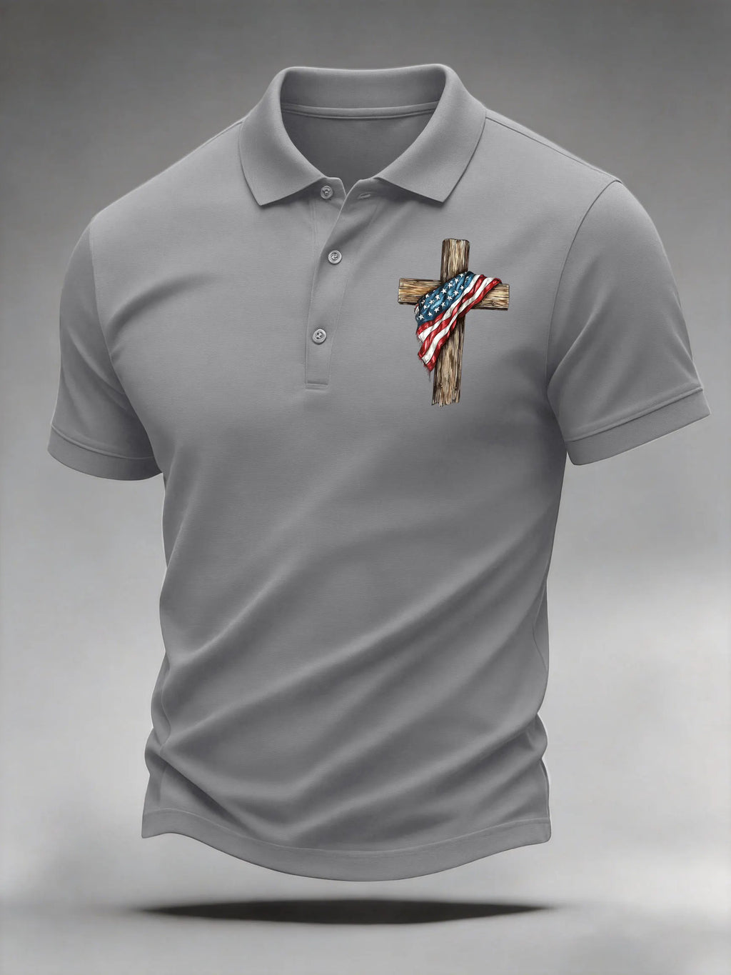 Men's Casual Stand For The Flag Kneel For The Cross Printed Polo Shirt