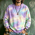 Men's Casual Crewneck Sweatshirt With Purple Nebula, Galaxy, And Starry Night Graphic Print