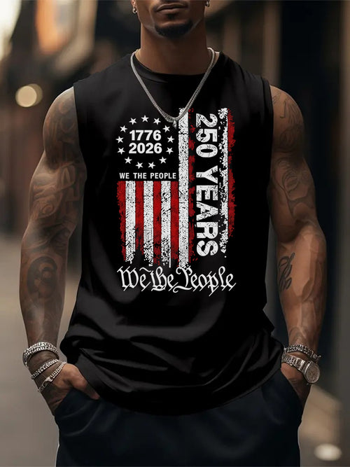 250 Anniversary USA Shirts Mens 250th American Flag 100% Cotton Sleeveless Tank Tops
