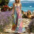 Women's Hippie Floral Peace Symbol Embroidered Patchwork Sleeveless Dress