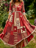 Women'S Retro Independence Day Faith Patch Plant Printed Casual V-Neck Dress