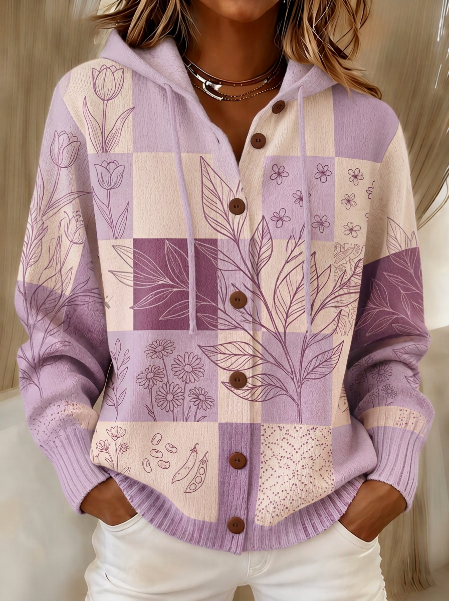 Women's Breast Cancer Awareness Pink Floral Plaid Printed Cardigan