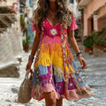 Women's Vintage Bohemian Floral Hippie Tie-dye Casual Dress