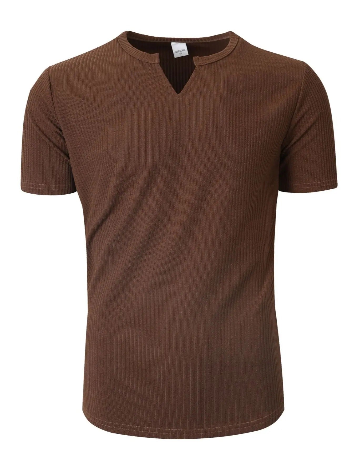 Men's Spring Summer Outfits Vertical Striped Textured V-Neck Short Sleeve T-Shirt for Daliy Wear, Gym Wear Solid Color Old Money Style