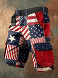 Man's Independence Day Flag Patchwork Patch Print Cargo Shorts