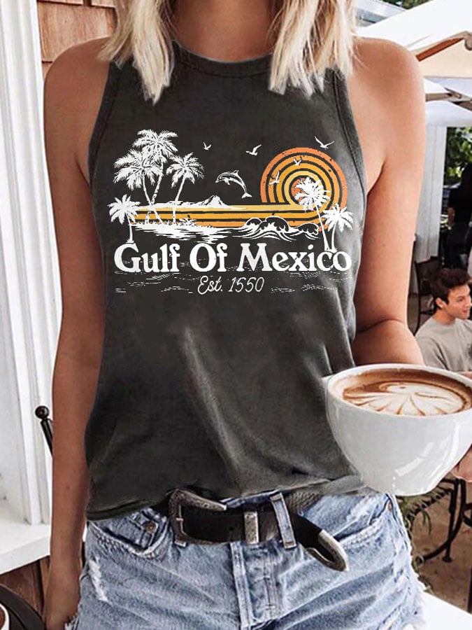 Women's Gulf Of Mexico Print Round Neck Tank Top