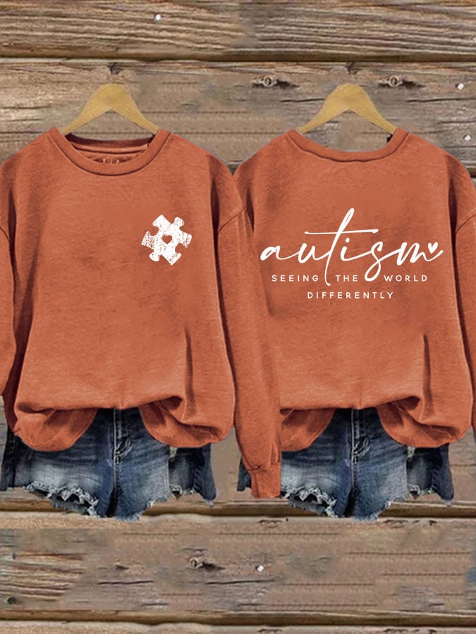 Women's Autism Awareness Seeing The World Differently Print Sweatshirt