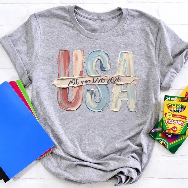 Watercolor USA 250 Years Cotton T-Shirt