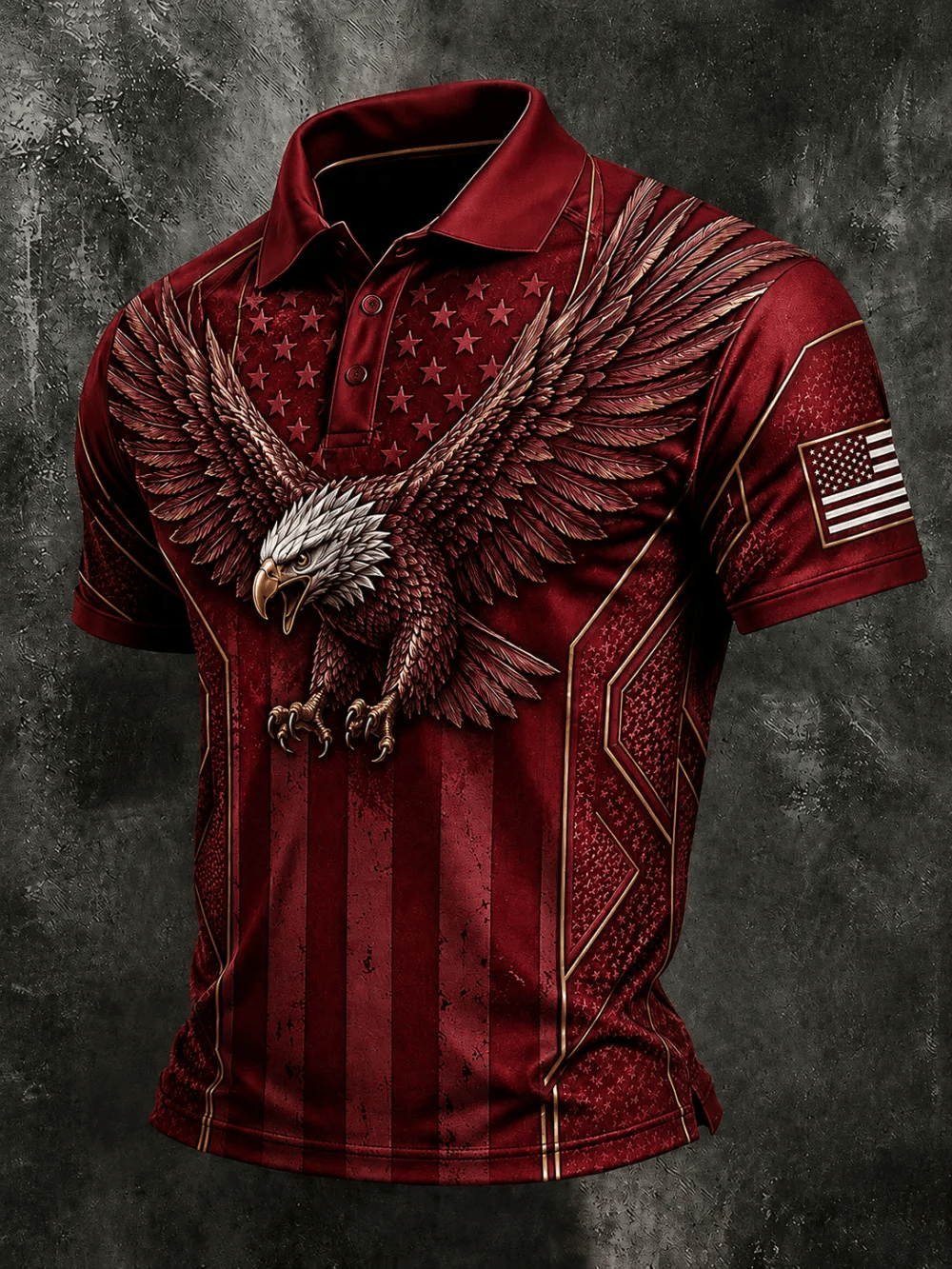 Men'S Retro Independence Day Flag Printed Short Sleeved Polo Shirt