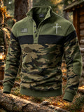 Men's "Faith" Jungle Camo Stand-Collar Poly-Cotton Sweatshirt