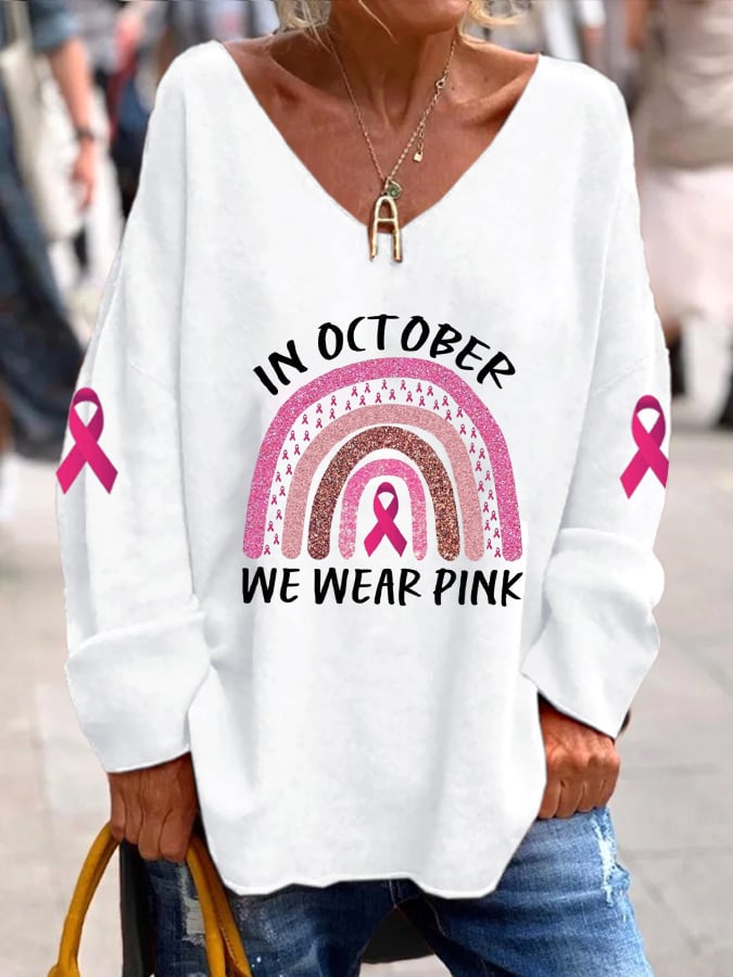Women's In October We Wear Pink Print Loose Top