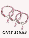Braided Pink Ribbon Bracelet(three pairs)