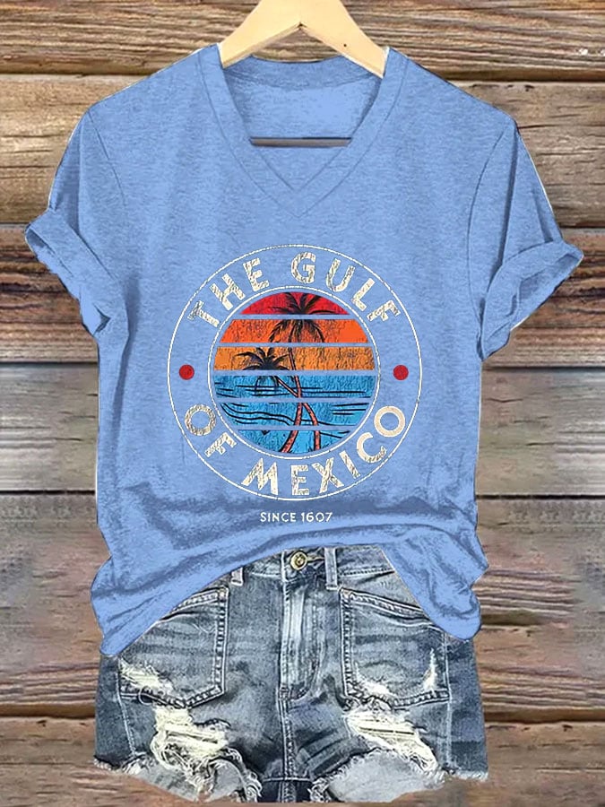 Women's Gulf of Mexico Print V-Neck T-Shirt