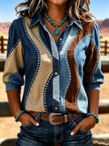 Ladies' Western Style Contrasting Retro Shirt
