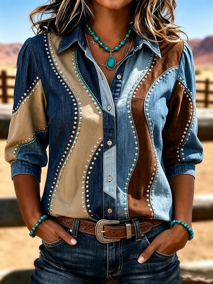 Ladies' Western Style Contrasting Retro Shirt