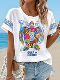 Women's Waffle Mexican Turtle Print T-Shirt
