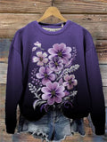 Women's Alzheimer Awareness Purple Floral Print Casual Sweatshirt