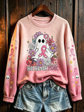 Women's "October Pink Ribbon" Breast Cancer Prevention Campaign Halloween Casual Regular Sweatshirt
