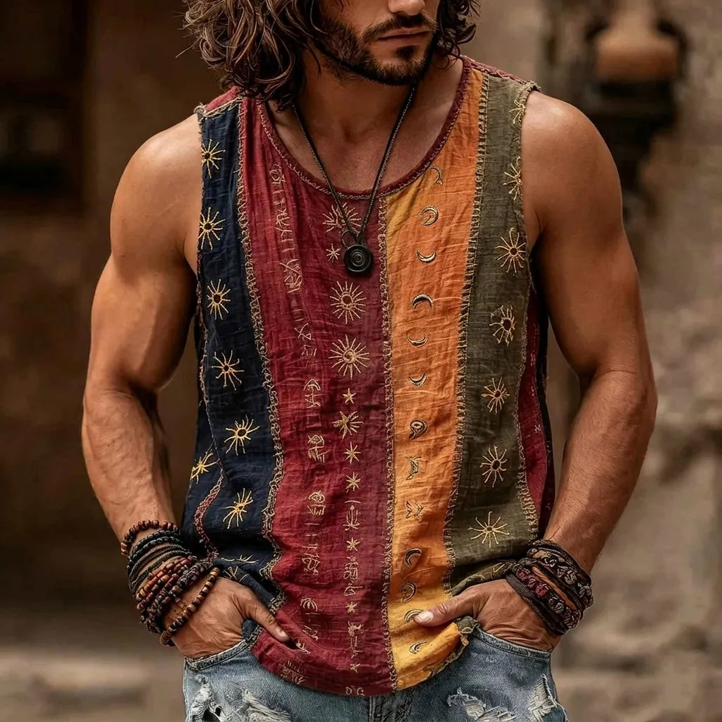 Men's Retro Hippie Peace And Ethnic Floral Art Embroidered Casual Vest