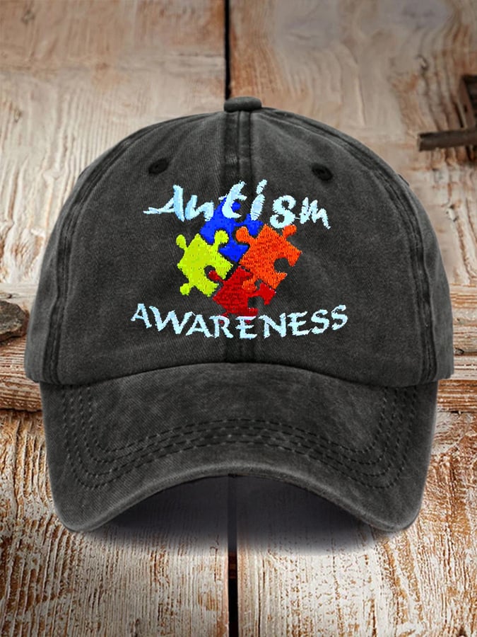 Retro Autism Awareness Puzzle Print Baseball Cap