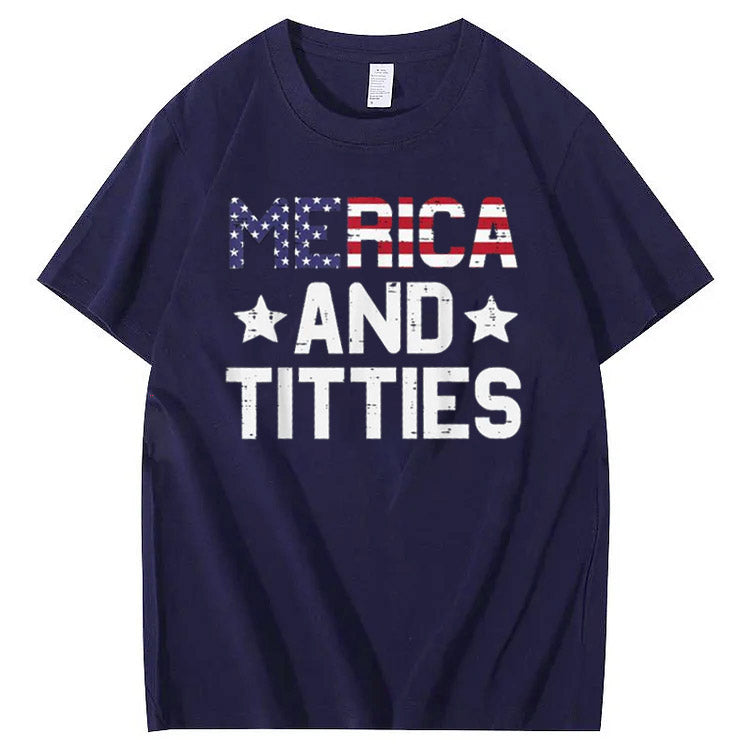 Merica And Titles Pattern Print 100%Cotton T-Shirt