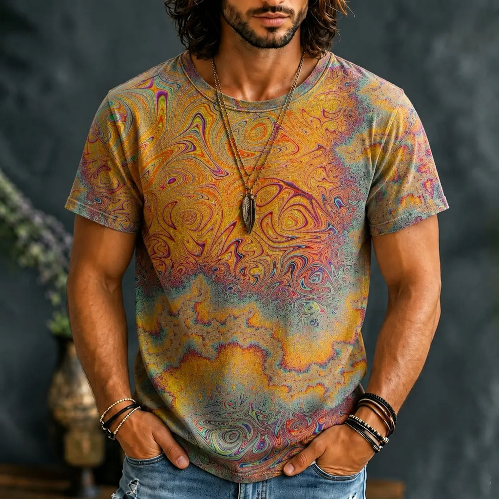 Men's Hippie Psychedelic Swirl Tie Dye Print Short Sleeve T-shirt