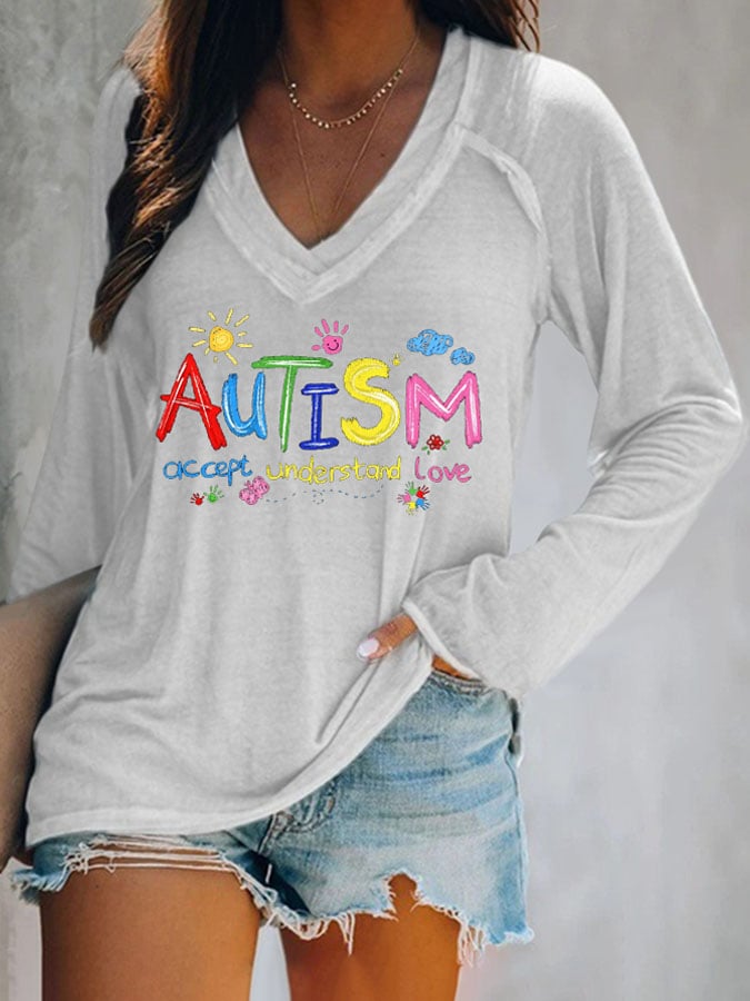 Women's Autism Print Long Sleeve T-Shirt
