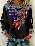 Women's casual retro national flag-themed waffle-knit sweatshirt