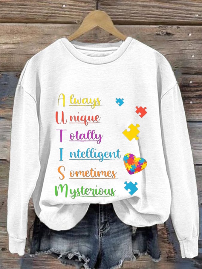 Women'S  Autism Awareness Print Casual Sweatshirt