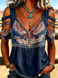 Women's Western Independence Day Eagle 250 Years Liberty Printed T-shirt