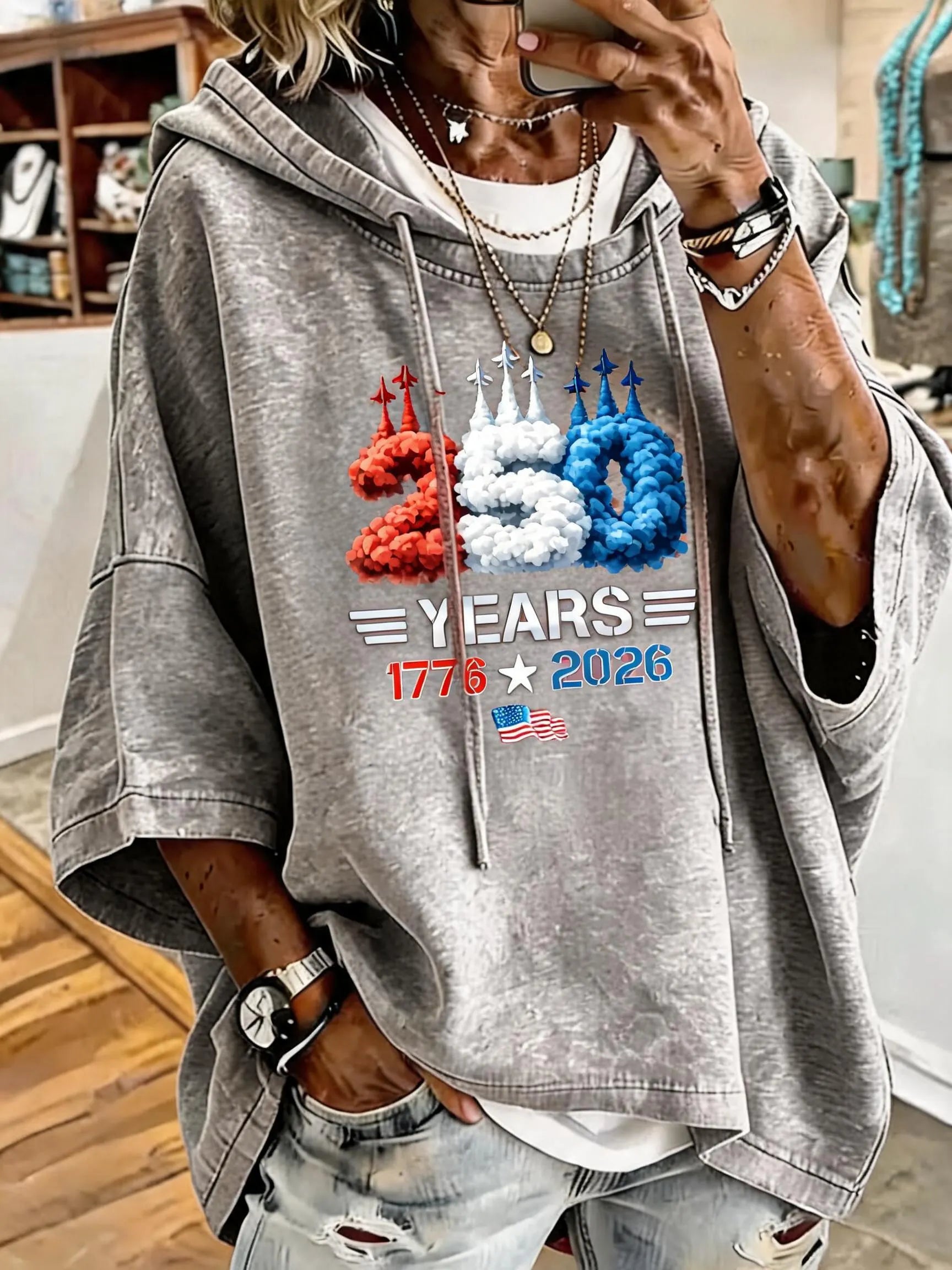 Women's 250th Anniversary Flag Print Oversized Hoodie