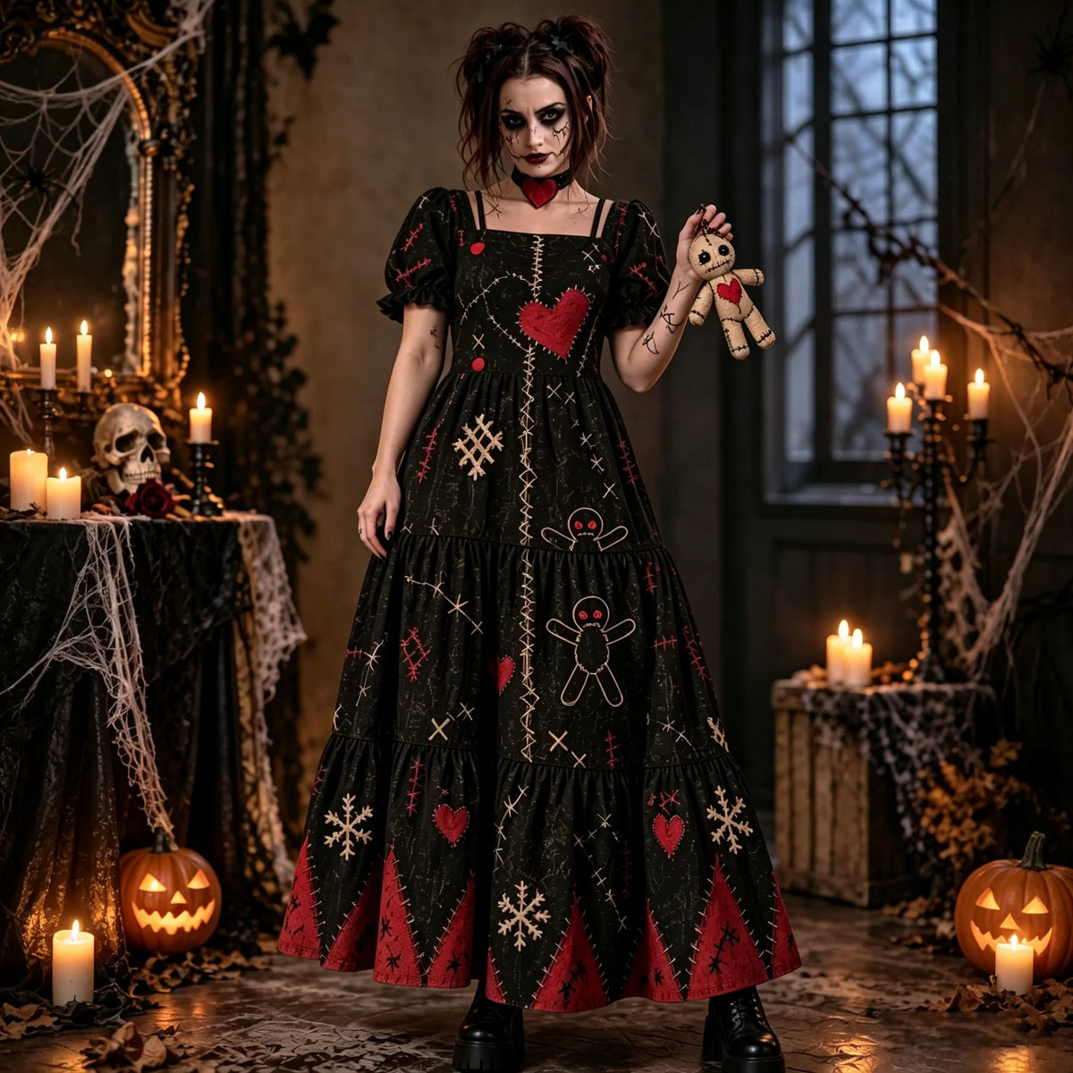 Women's Halloween Voodoo Doll Printing Cosplay Maxi Dress