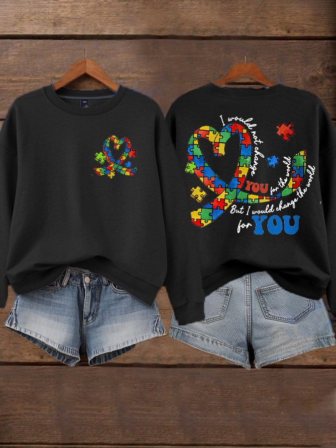 Women's In April We Wear Blue Autism Awareness Printed Sweatshirt