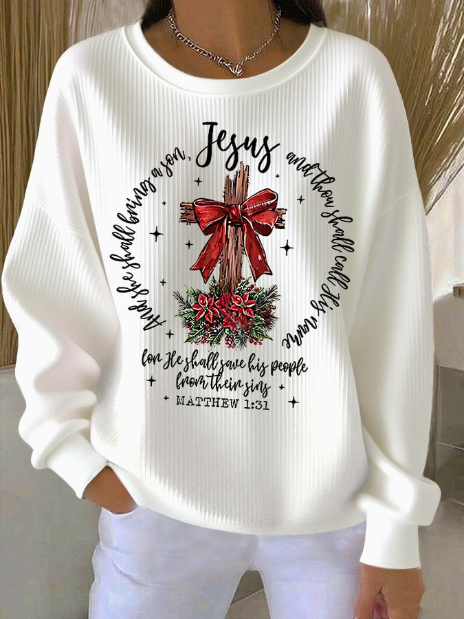 Women's Winter Christmas Faith Print Crew Neck Top