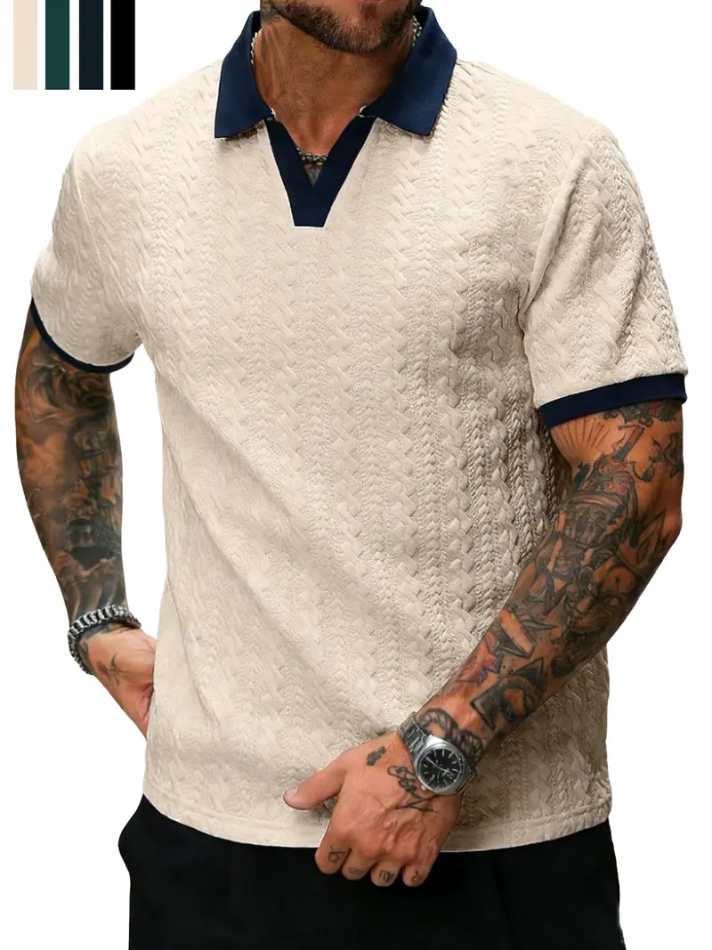 Men’s contrast-color short-sleeve casual commuter polo shirt